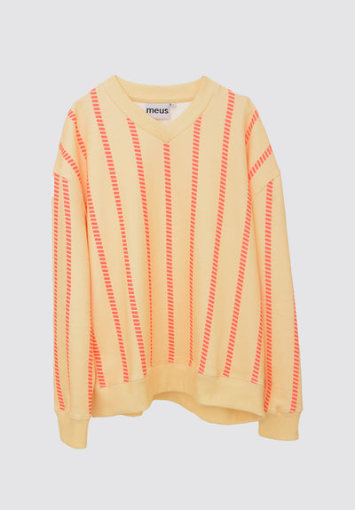 Oversized V-neck Sweatshirt | Striped