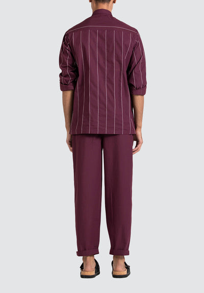 Linear Embroidered Shirt | Wine