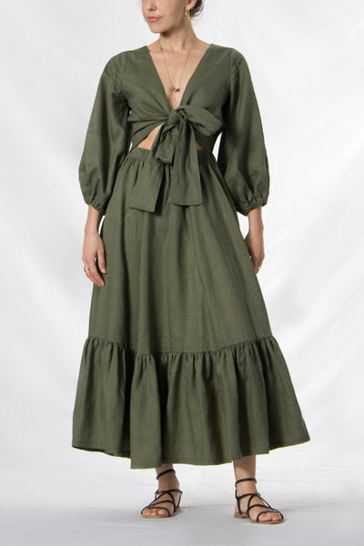 Multi Wrap Linen Dress | Green