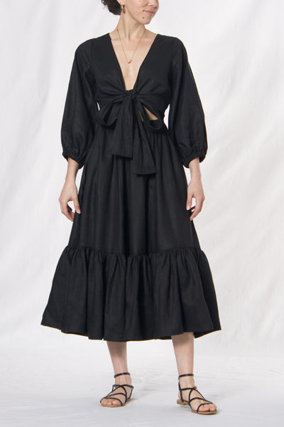Multi Wrap Linen Dress | Black